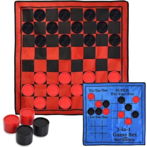 Giant Checkers Game Set,Super Tic Tac Toe,Including Reversible Rug